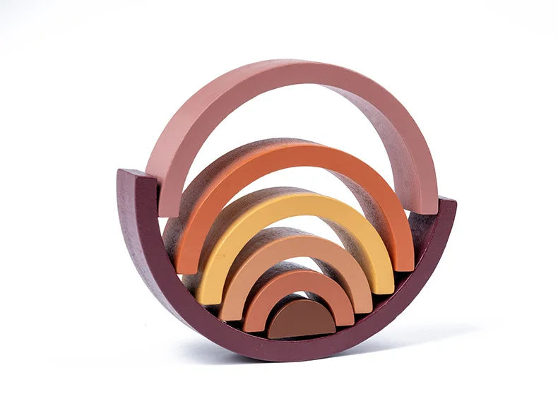 Rainbow Wooden Building Blocks Montessori Stacking Toy