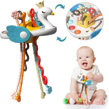Pull String Sensory Toy Silicone Montessori Baby Teether
