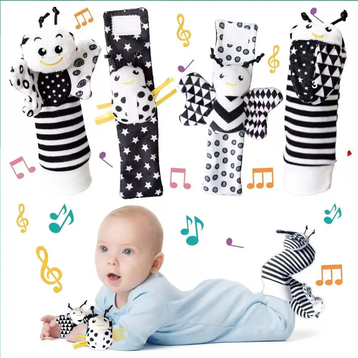 Baby Rattle Socks – Wrist Rattle & Foot Finder Toy Set