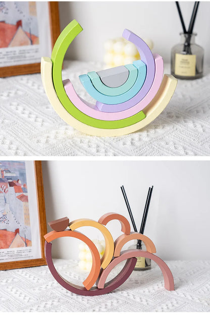 Rainbow Wooden Building Blocks Montessori Stacking Toy
