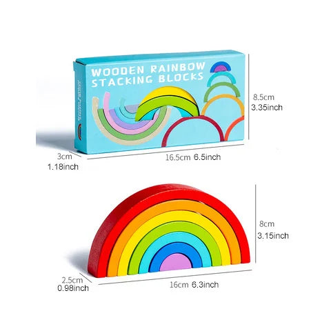 Rainbow Wooden Building Blocks Montessori Stacking Toy