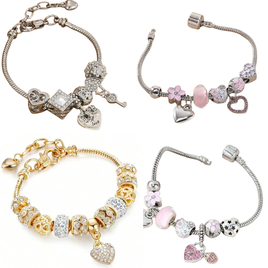 Heart Charm Bracelet – Crystal Flower Adjustable Bead Bracelet